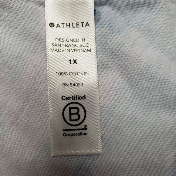 Athleta Organic Daily Camo Crew Tee Shirt Womens 1X Stream Blue Print - Picture 7 of 9